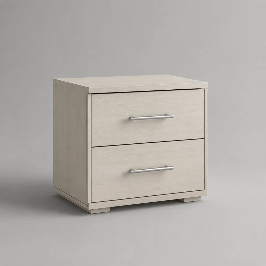 Table de chevet rectangulaire en bois blanc cassé avec 2 tiroirs, 50 × 40 × 55 cm