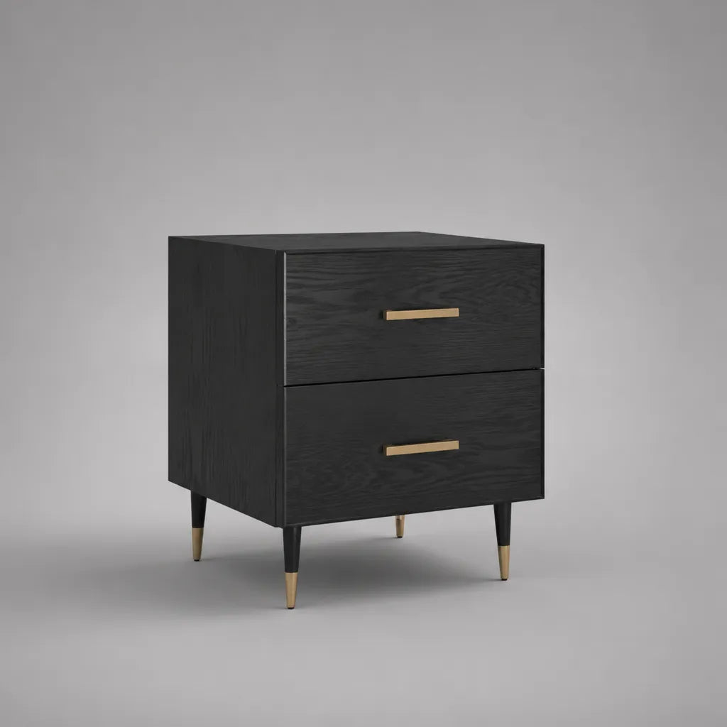 Table de chevet rectangulaire en MDF à 2 tiroirs, 45 × 40 × 55 cm, noir et doré