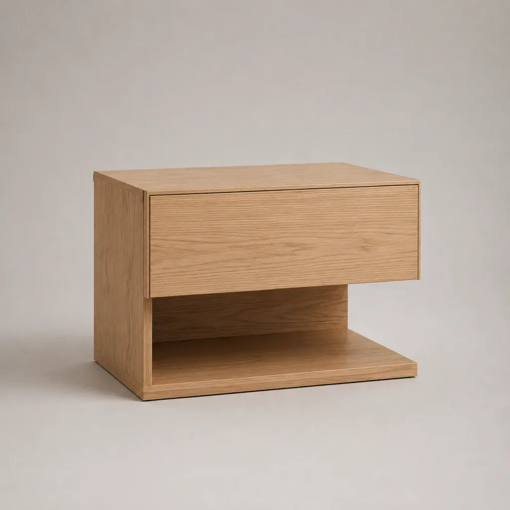 Table de chevet en bois avec tiroir et niche, 50 × 40 × 45 cm, chêne naturel