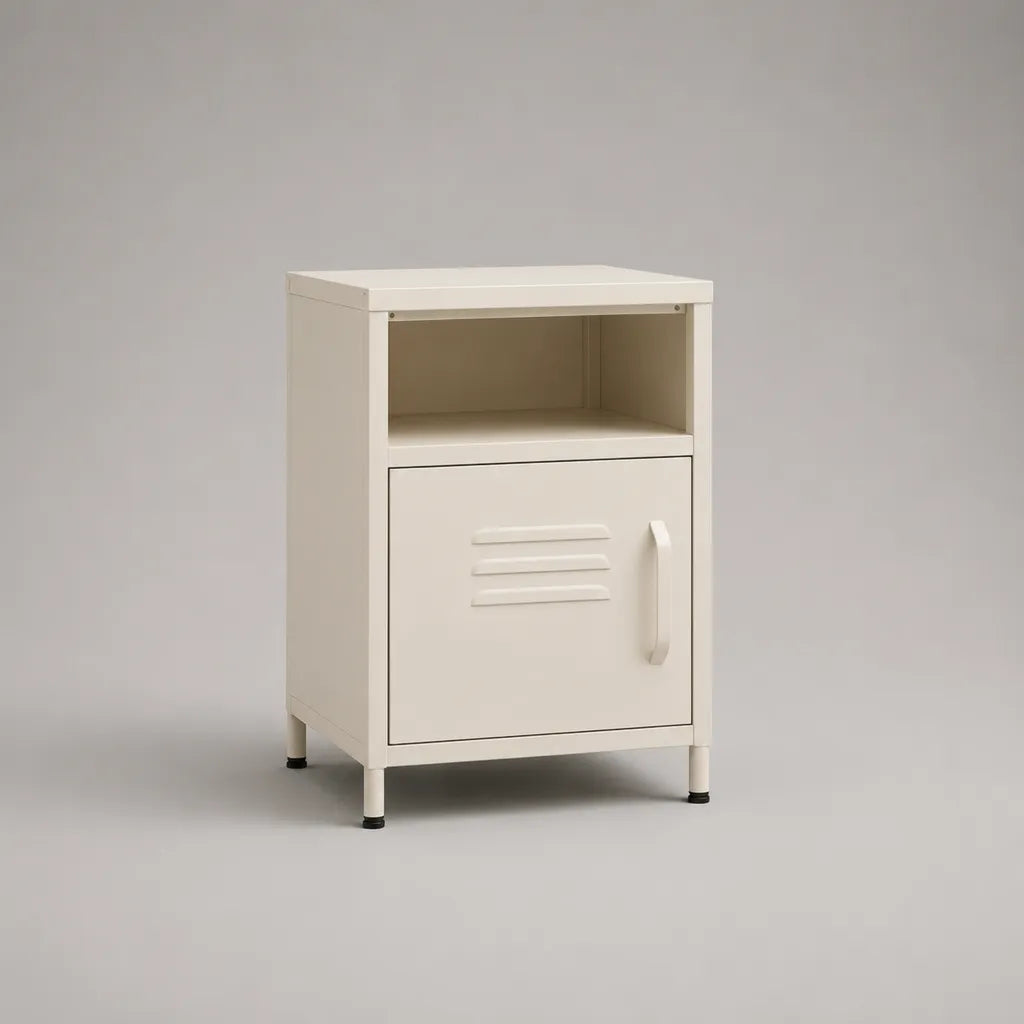 Table de chevet rectangulaire en acier blanc cassé avec porte et niche, 40 × 35 × 60 cm