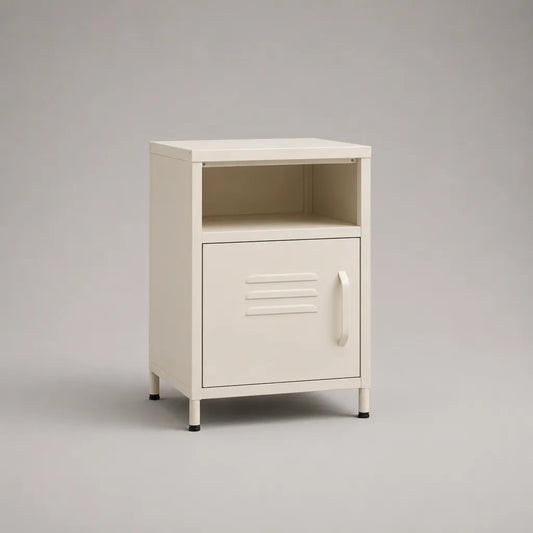 Table de chevet rectangulaire en acier blanc cassé avec porte et niche, 40 × 35 × 60 cm