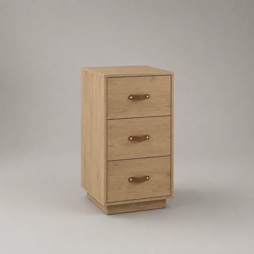 Table de chevet rectangulaire en bois à 3 tiroirs, chêne clair et marron, 40 × 35 × 70 cm