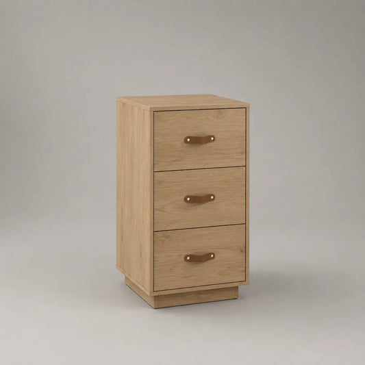 Table de chevet rectangulaire en bois à 3 tiroirs, chêne clair et marron, 40 × 35 × 70 cm