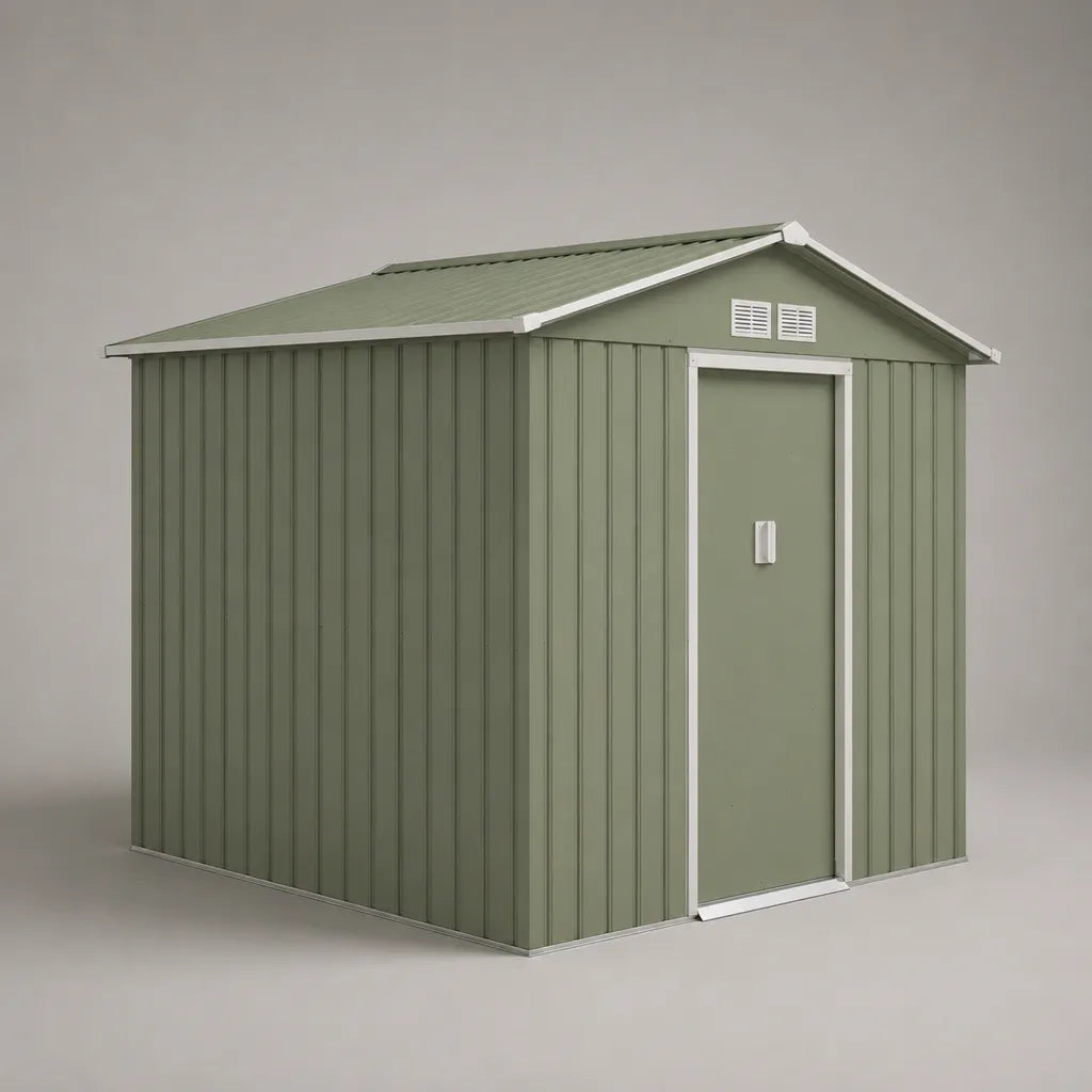 Abri de jardin en acier galvanisé 191 × 121 × 194 cm avec porte coulissante, vert sauge et blanc