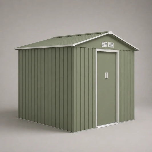 Abri de jardin en acier galvanisé 191 × 121 × 194 cm avec porte coulissante, vert sauge et blanc