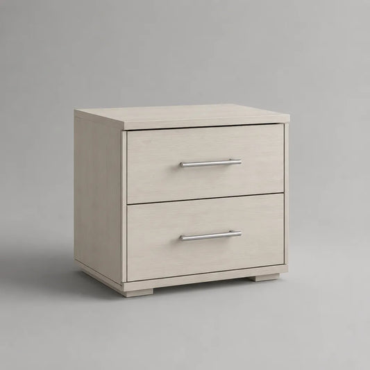 Table de chevet rectangulaire en bois blanc cassé avec 2 tiroirs, 50 × 40 × 55 cm